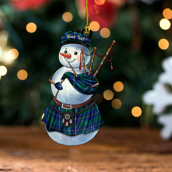 Irvine of Bonshaw Modern Clan Badge Tartan Wood Acrylic Ornament Snowman Bagpipe Personalized