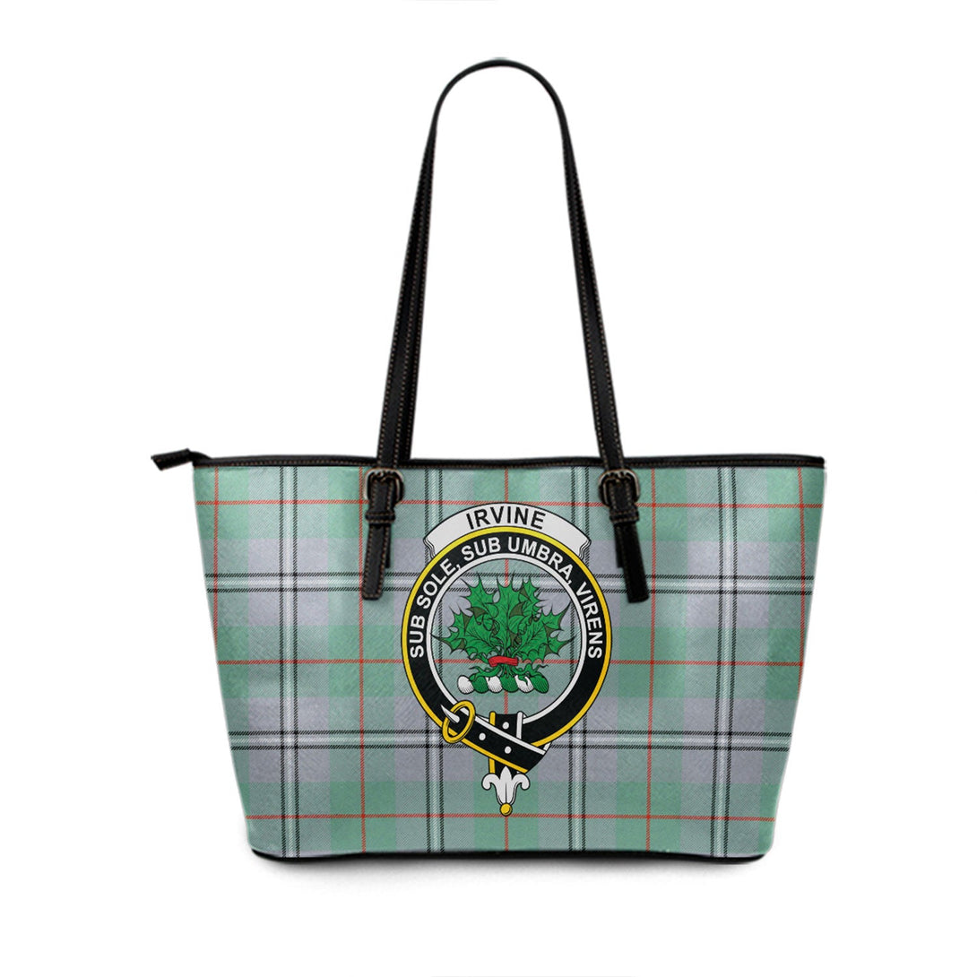 Irvine of Glentulchan Ancient Clan Badge Tartan Leather Tote Bag