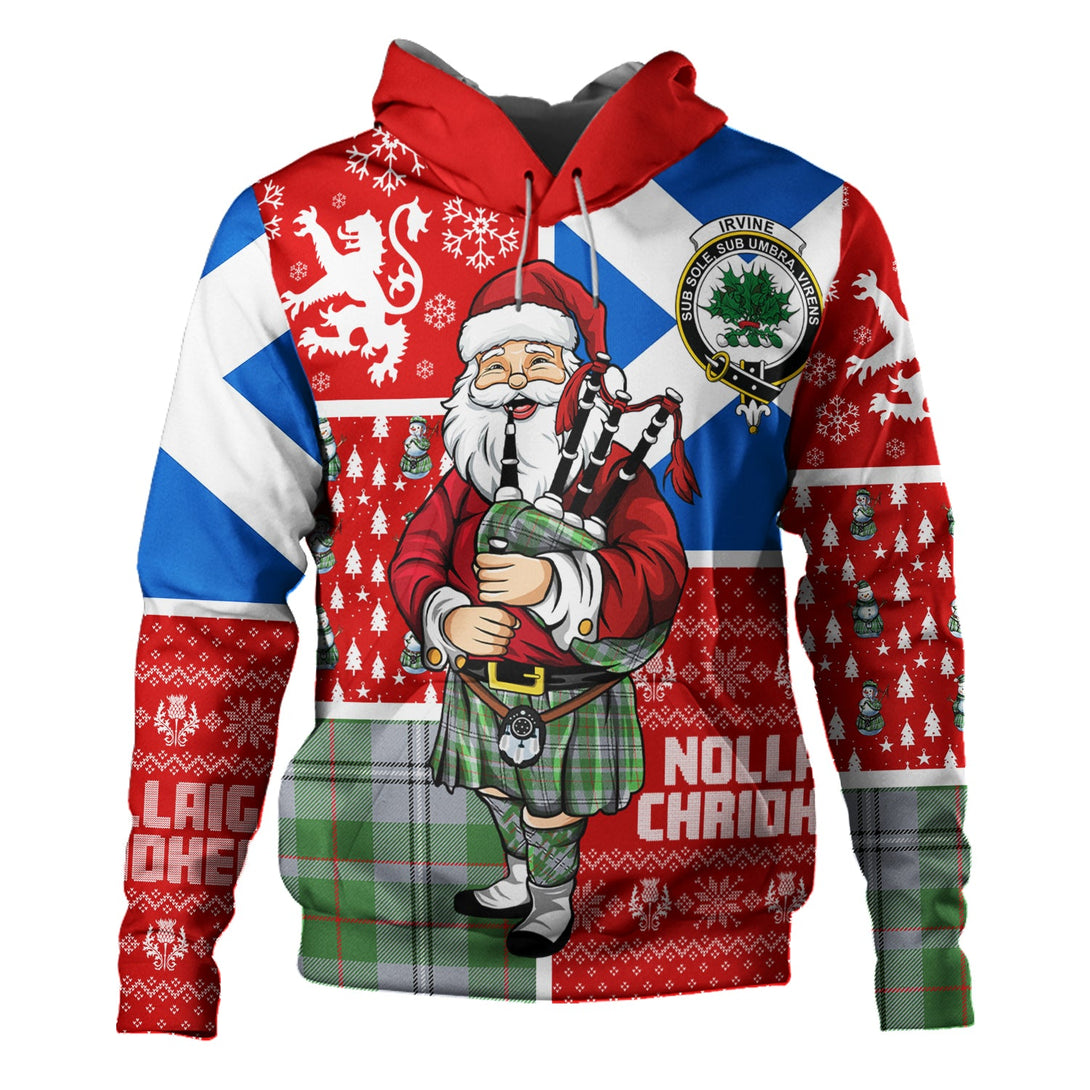 Irvine of Glentulchan Modern Clan Badge Tartan Hoodie Scotland Christmas Santa