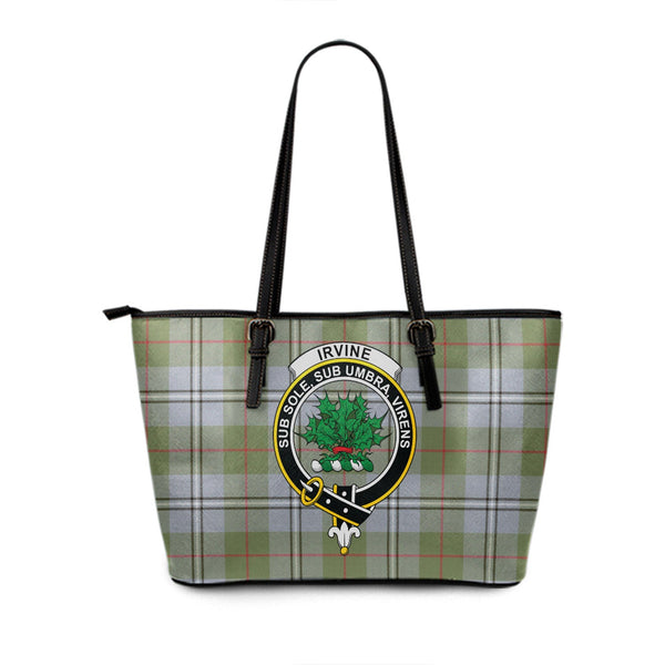 Irvine of Glentulchan Weathered Clan Badge Tartan Leather Tote Bag