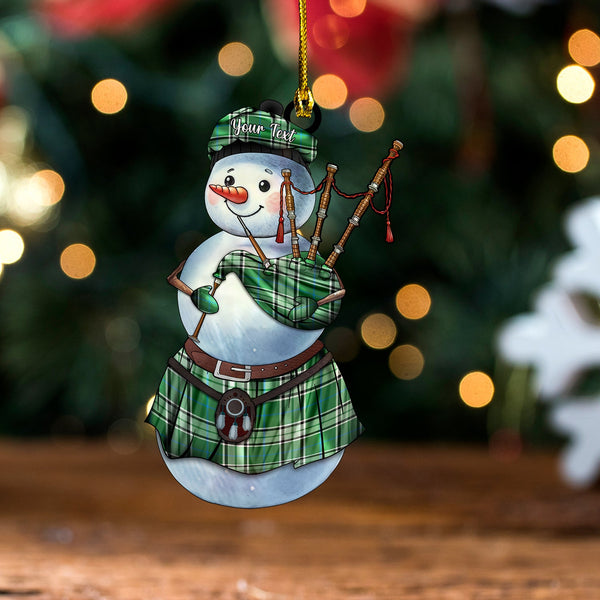 Isle of Man Manx Ellan Vannin Ancient Tartan Wood Acrylic Ornament Snowman Bagpipe Personalized