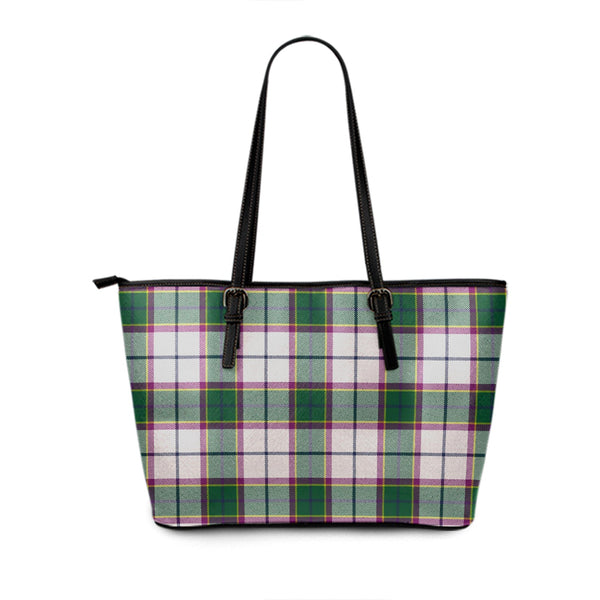 Isle of Man Manx Laxey Dress Green Modern Tartan Leather Tote Bag