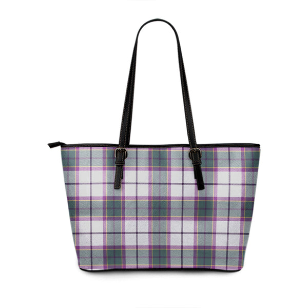 Isle of Man Manx Laxey Dress Green Weathered Tartan Leather Tote Bag