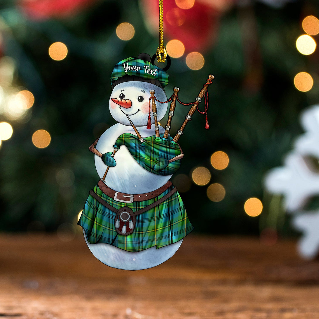 Johnstone Clans Originaux (Johnson Clans Originaux) Ancient Tartan Wood Acrylic Ornament Snowman Bagpipe Personalized