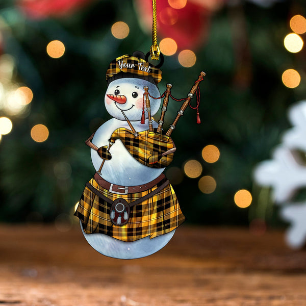 Johnstone Orange Black (Johnson Orange Black) Tartan Wood Acrylic Ornament Snowman Bagpipe Personalized