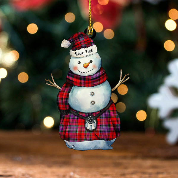 Kelly of Sleat Red Modern Tartan Wood Acrylic Ornament Snowman Warrior Personalized