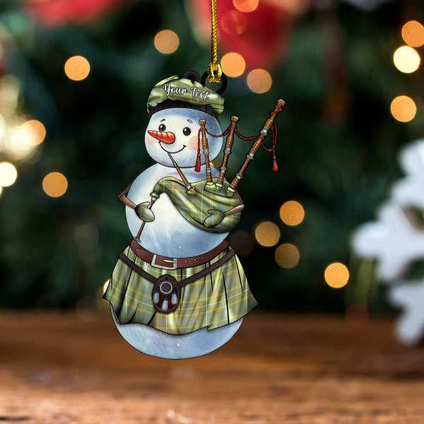 Kennedy Irish Weathered Tartan Wood Acrylic Ornament Snowman Bagpipe Personalized