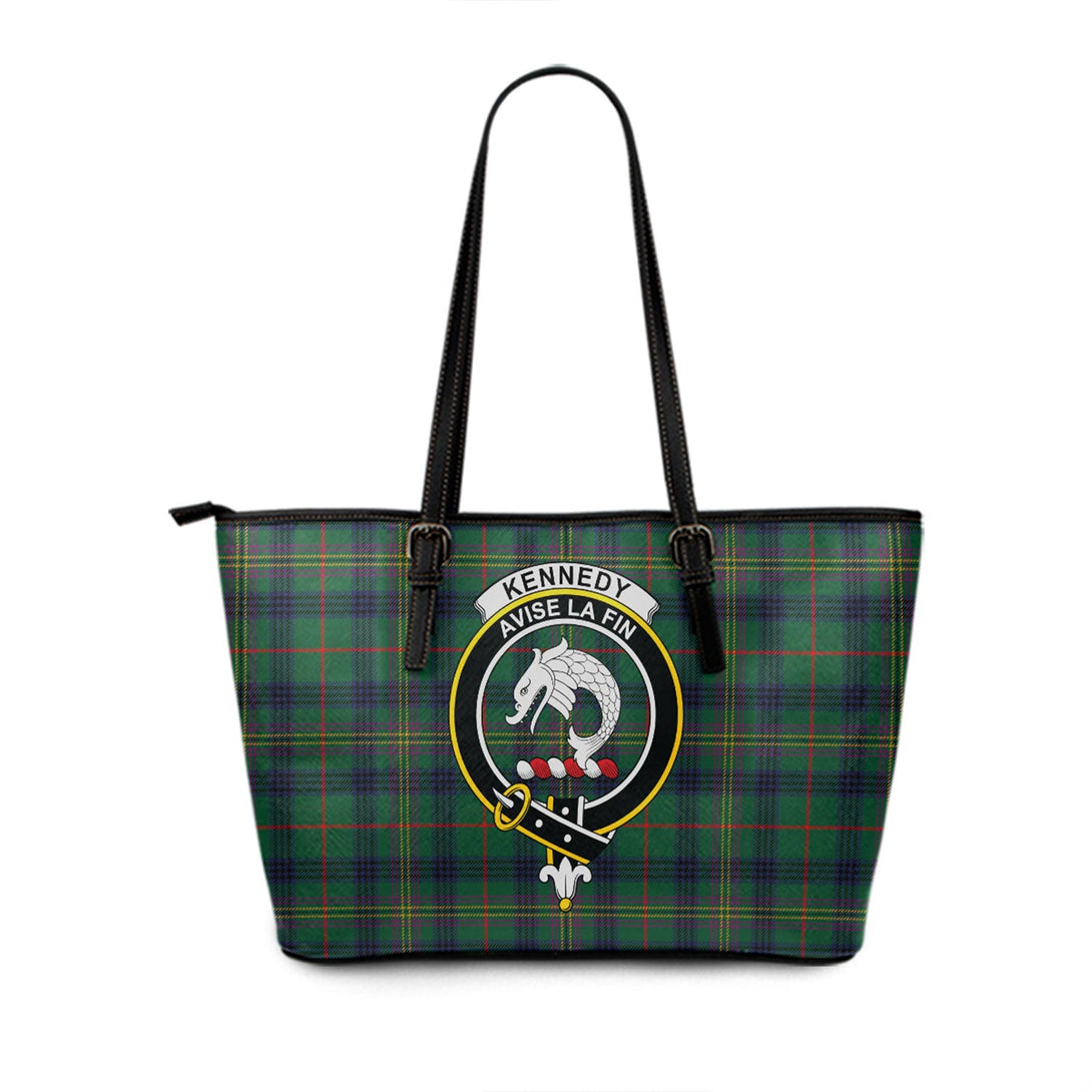 Kennedy Modern Clan Badge Tartan Leather Tote Bag