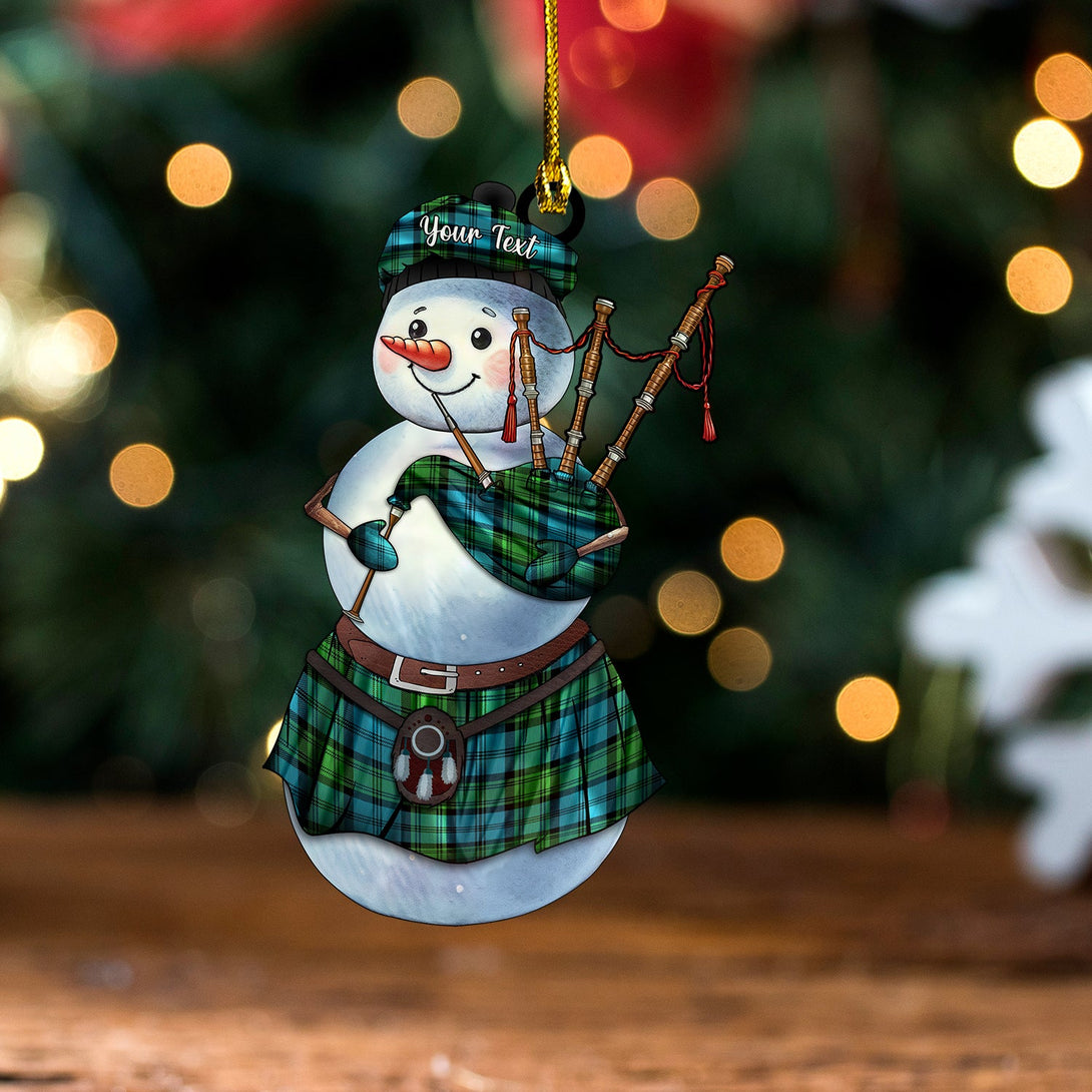 Kerr Hunting Ancient Tartan Wood Acrylic Ornament Snowman Bagpipe Personalized