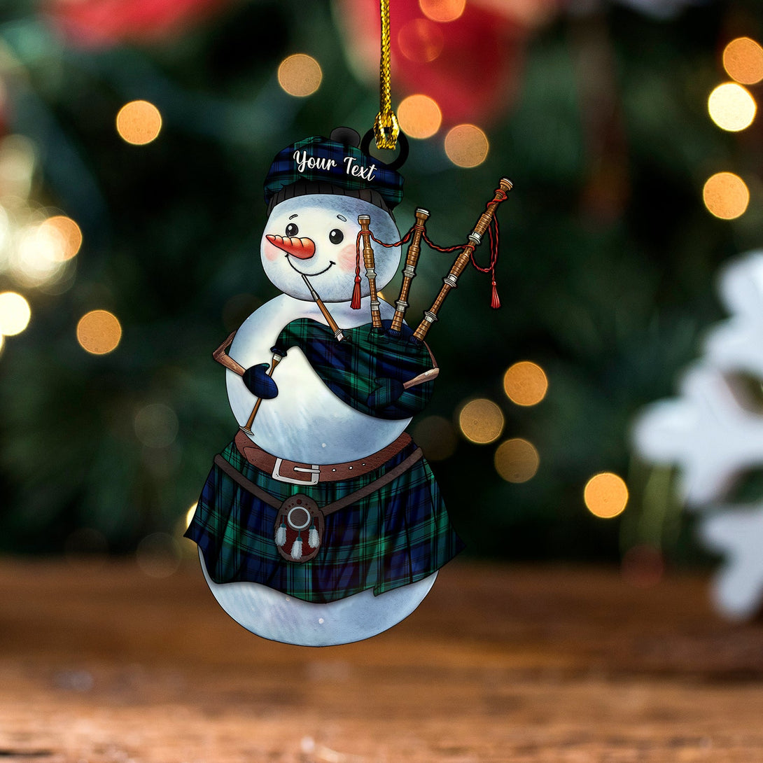 Kerr Hunting Modern Tartan Wood Acrylic Ornament Snowman Bagpipe Personalized