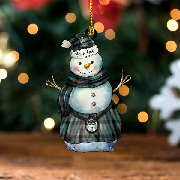 Kincaid Weathered Clan Badge Tartan Wood Acrylic Ornament Snowman Warrior Personalized