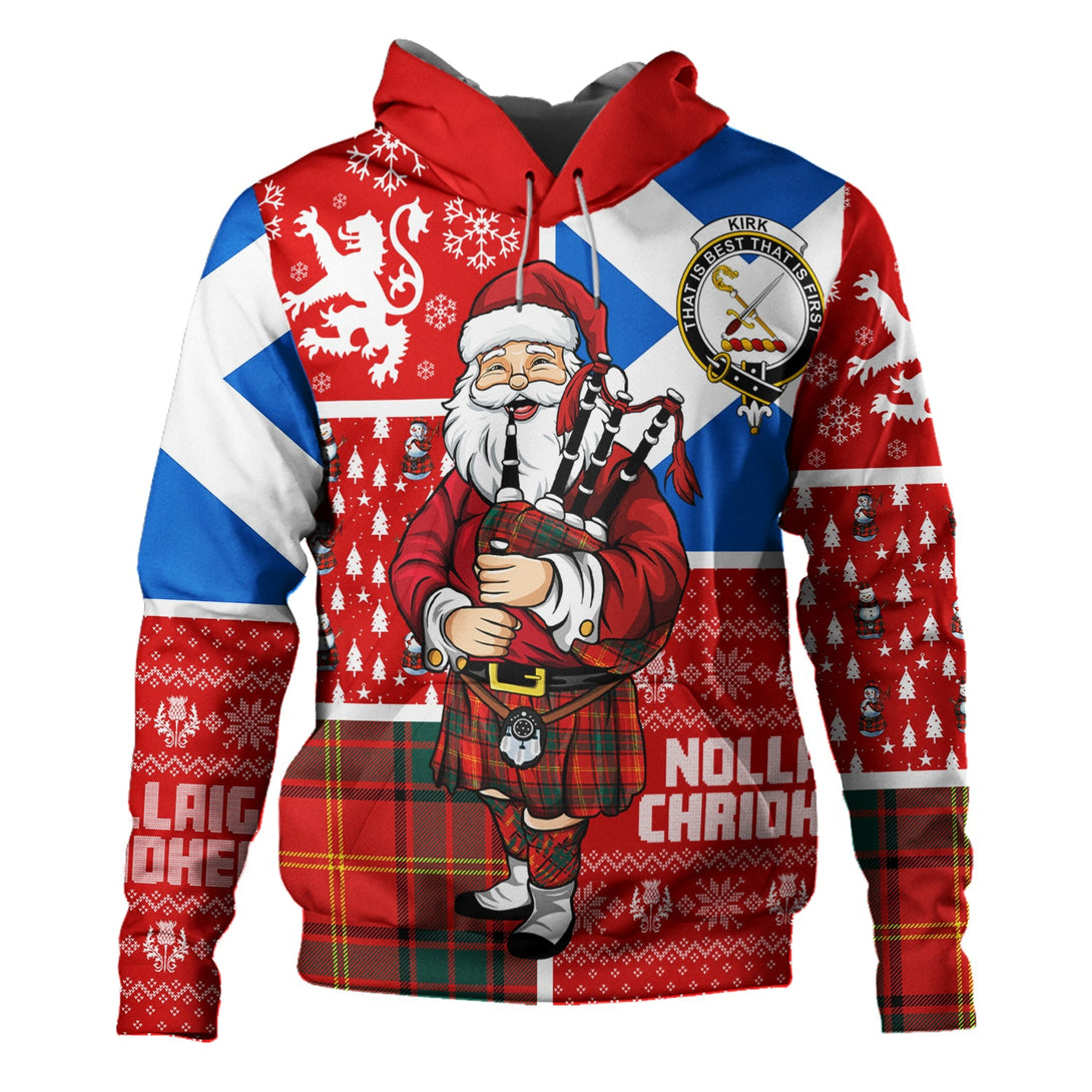 Kirk Modern Clan Badge Tartan Hoodie Scotland Christmas Santa