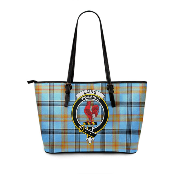 Laing (Lang) Ancient Clan Badge Tartan Leather Tote Bag