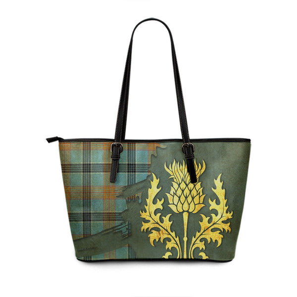 Laing (Lang) Ancient Tartan Leather Tote Bag Thistle Oldest Style