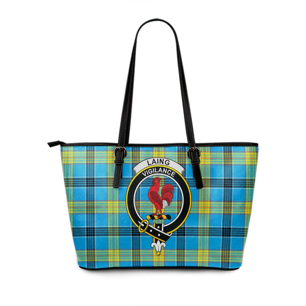 Laing (Lang) Modern Clan Badge Tartan Leather Tote Bag