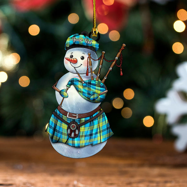 Laing (Lang) Modern Clan Badge Tartan Wood Acrylic Ornament Snowman Bagpipe Personalized