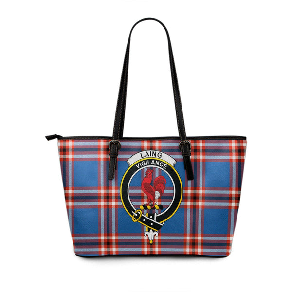 Laing of Archiestown (Lang of Archiestown) Ancient Clan Badge Tartan Leather Tote Bag