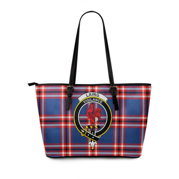 Laing of Archiestown (Lang of Archiestown) Modern Clan Badge Tartan Leather Tote Bag