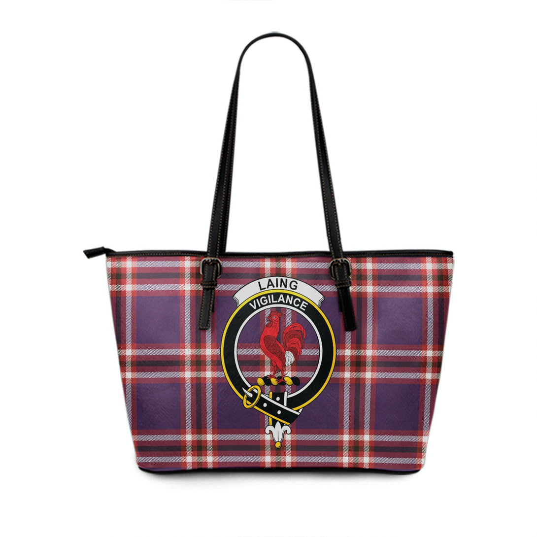 Laing of Archiestown (Lang of Archiestown) Weathered Clan Badge Tartan Leather Tote Bag