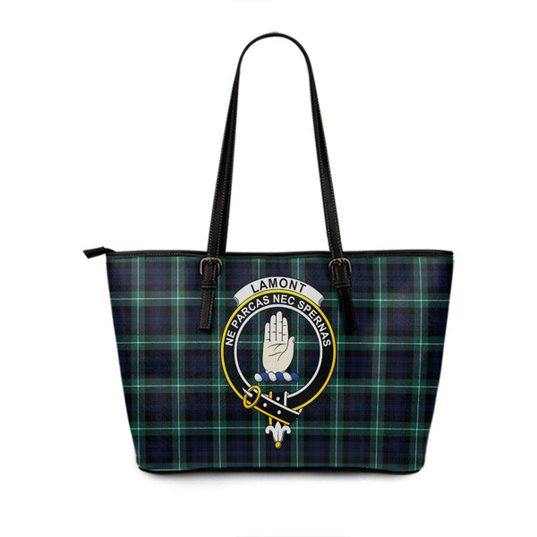 Lamont (MacLamont) Modern Clan Badge Tartan Leather Tote Bag