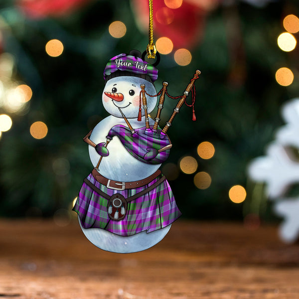 Lang (Laing) Ancient Tartan Wood Acrylic Ornament Snowman Bagpipe Personalized