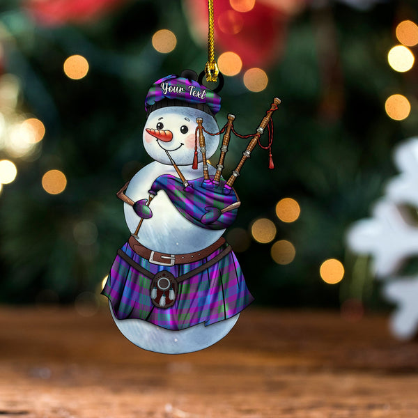 Lang (Laing) Modern Tartan Wood Acrylic Ornament Snowman Bagpipe Personalized