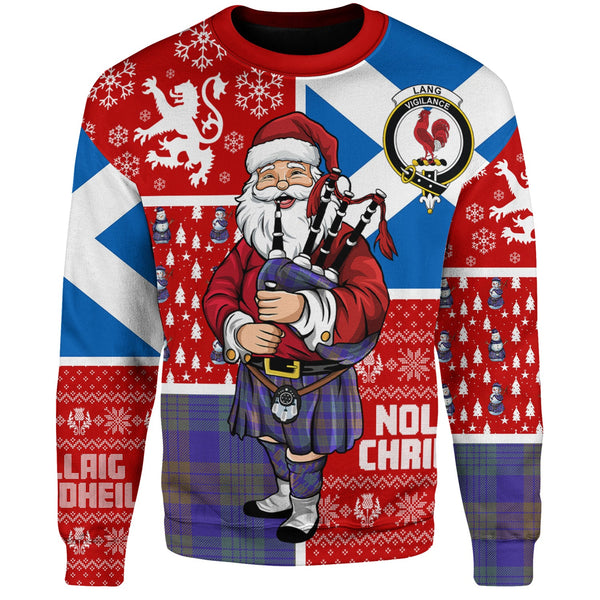 Lang (Laing) Weathered Clan Badge Tartan Sweatshirt Scotland Christmas Santa