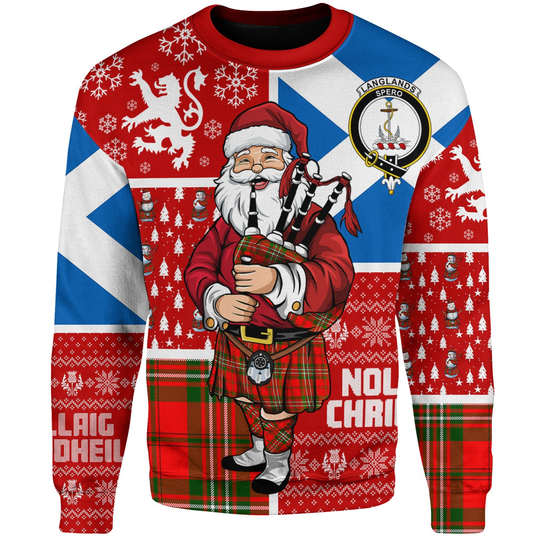 Langlands Clan Badge Tartan Sweatshirt Scotland Christmas Santa