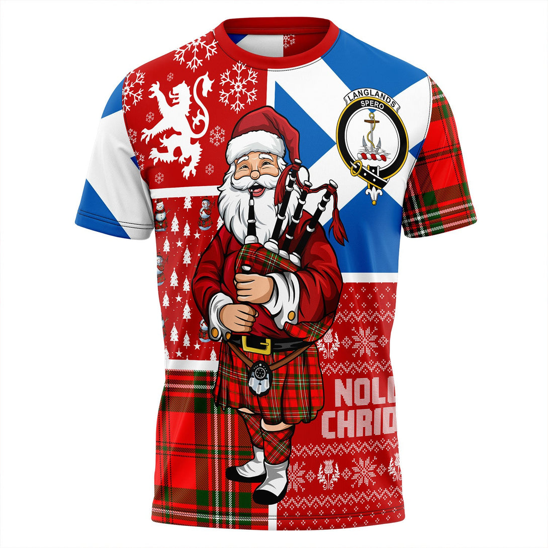 Langlands Clan Badge Tartan T-Shirt Scotland Christmas Santa