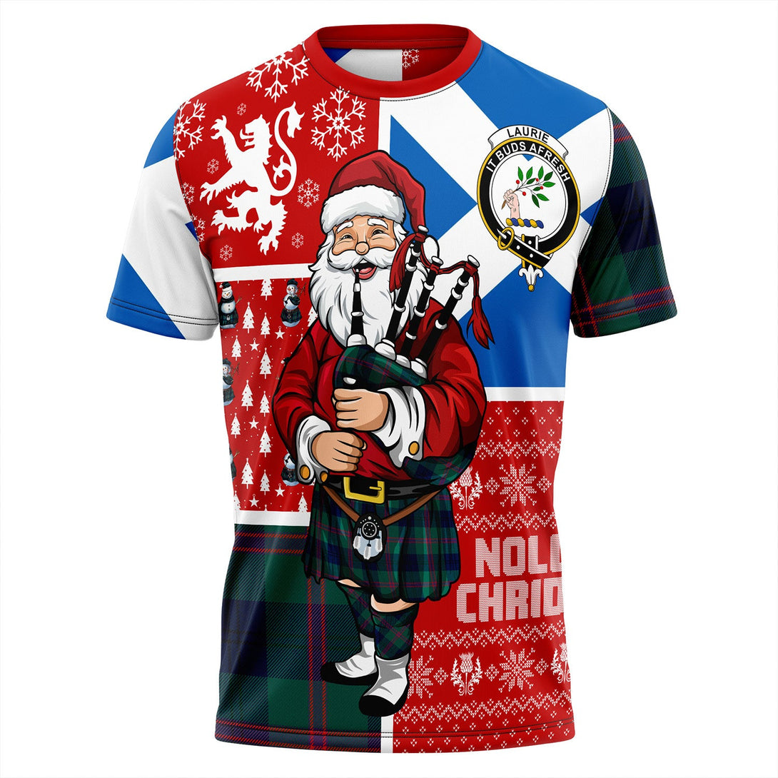 Laurie Modern Clan Badge Tartan T-Shirt Scotland Christmas Santa