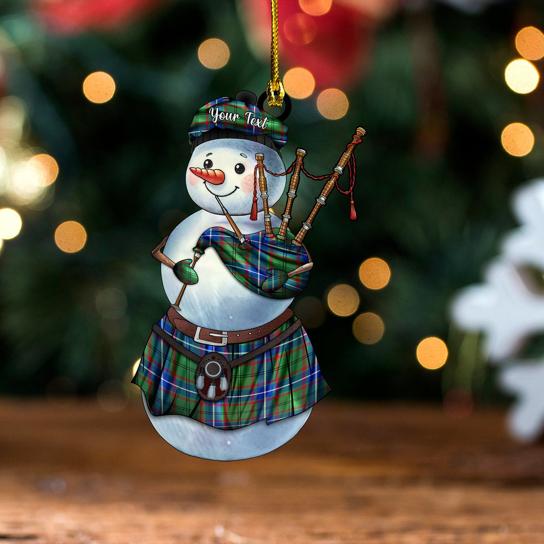 Lee (O-Lee) Modern Tartan Wood Acrylic Ornament Snowman Bagpipe Personalized