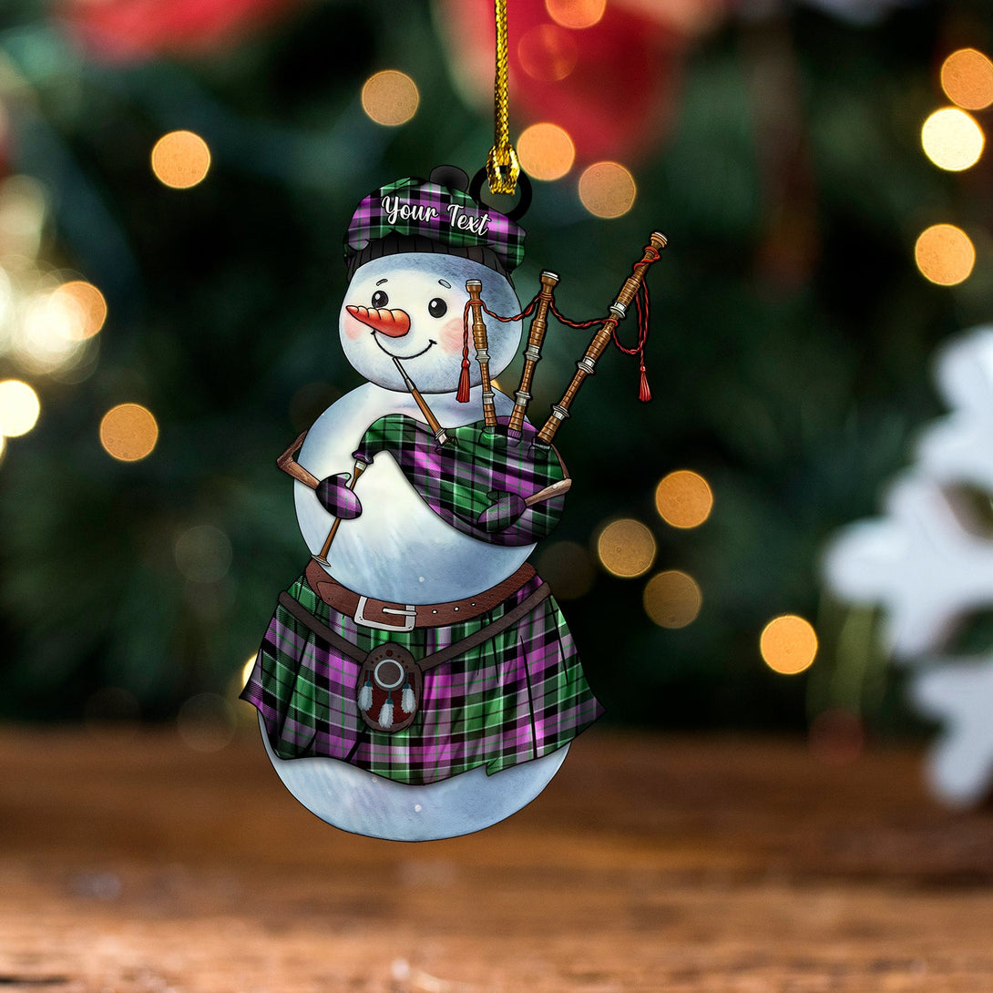 Lennie (Leny) Ancient Tartan Wood Acrylic Ornament Snowman Bagpipe Personalized