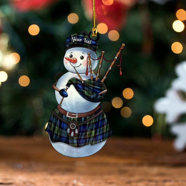 Lennie (Leny) Modern Tartan Wood Acrylic Ornament Snowman Bagpipe Personalized