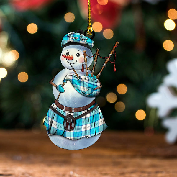 Lennox Dress Turquoise Tartan Wood Acrylic Ornament Snowman Bagpipe Personalized