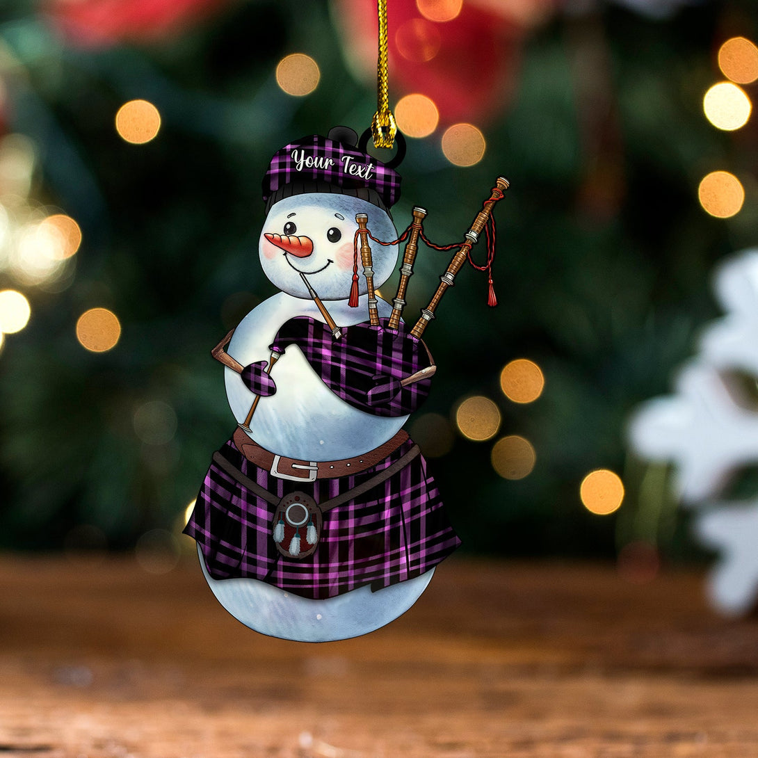 Leonard Hunting Ancient Tartan Wood Acrylic Ornament Snowman Bagpipe Personalized