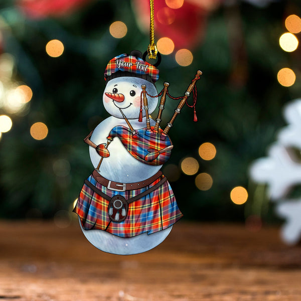 Lermontov Ancient Tartan Wood Acrylic Ornament Snowman Bagpipe Personalized