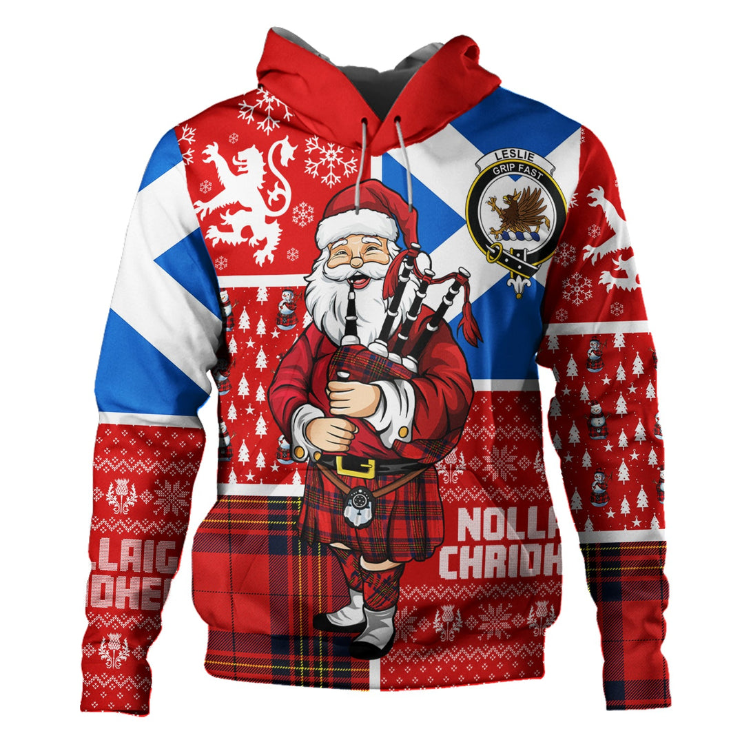 Leslie Modern Clan Badge Tartan Hoodie Scotland Christmas Santa