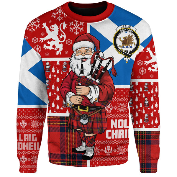 Leslie Modern Clan Badge Tartan Sweatshirt Scotland Christmas Santa