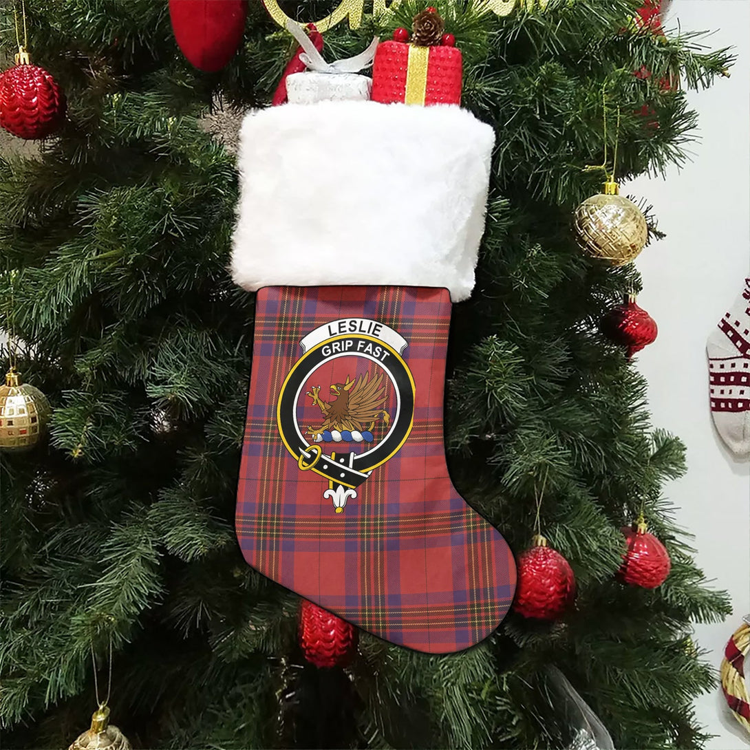 Leslie Weathered Clan Badge Tartan Christmas Stocking