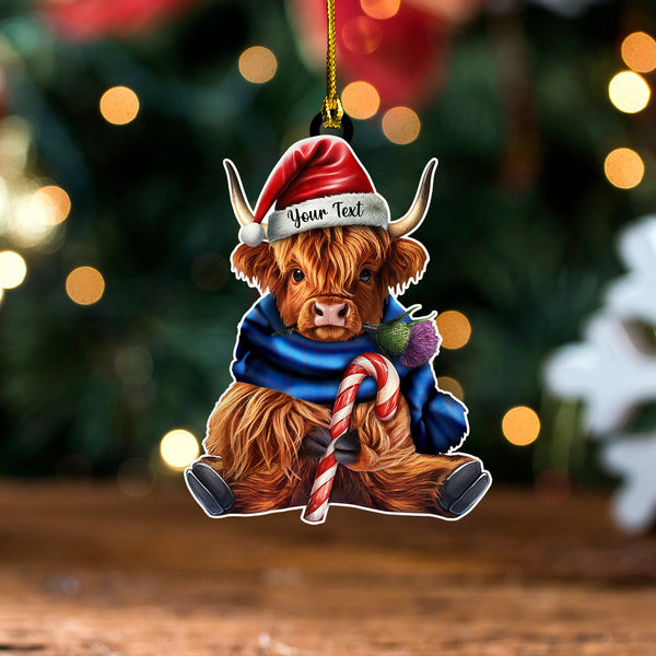 Lochaber 2 Modern Tartan Wood Acrylic Ornament Highland Cow And Thistle Personalized