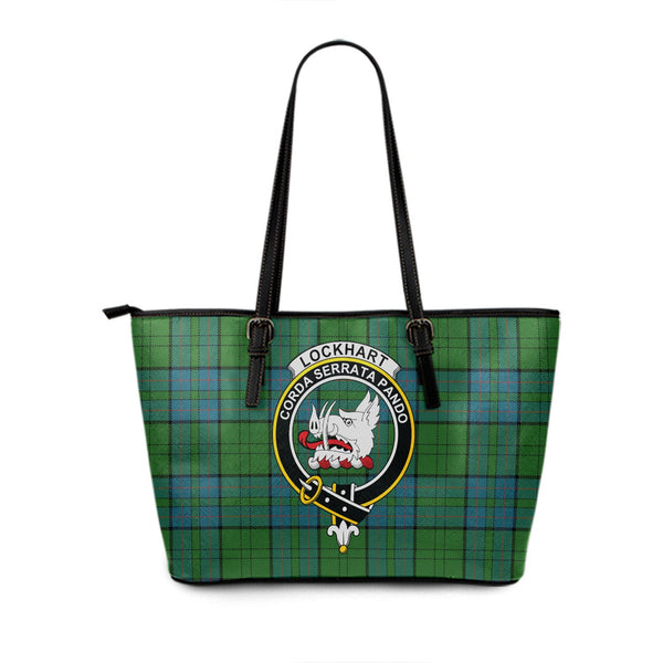 Lockhart Ancient Clan Badge Tartan Leather Tote Bag