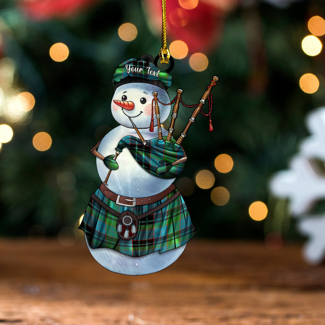 Lumsden Hunting (Lumsden Green) Ancient Tartan Wood Acrylic Ornament Snowman Bagpipe Personalized