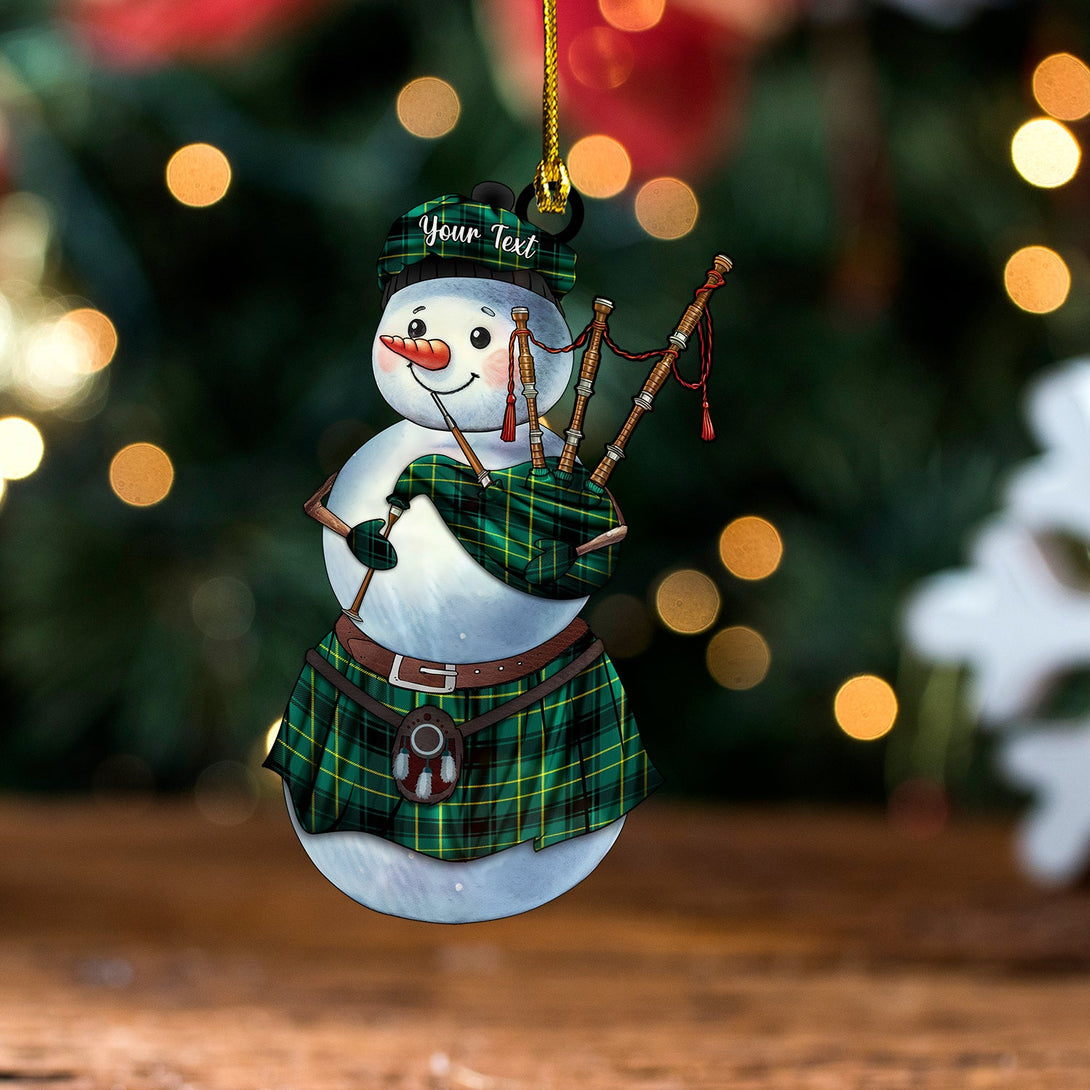 MacArthur 1815 2 Modern Tartan Wood Acrylic Ornament Snowman Bagpipe Personalized