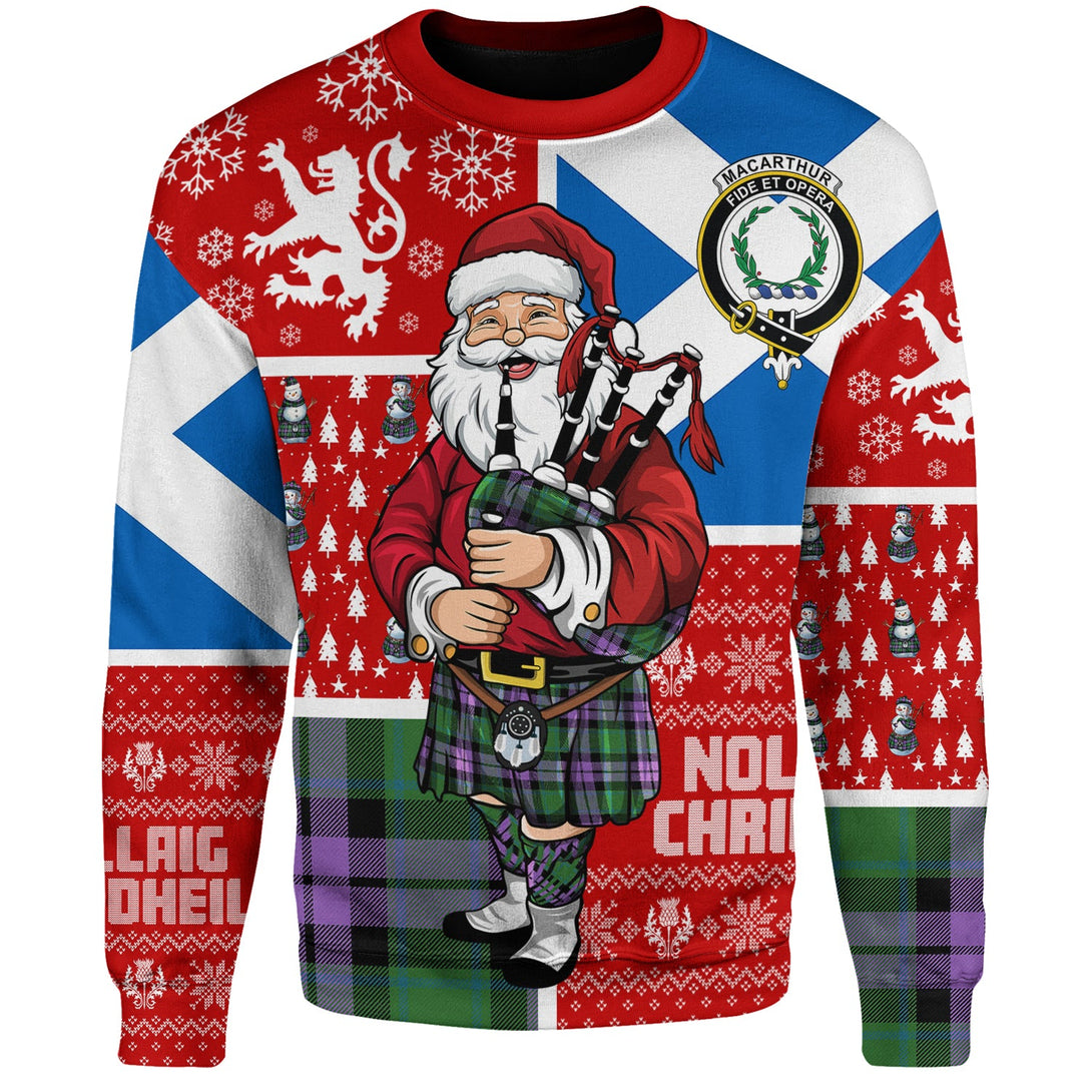 MacArthur of Milton Ancient Clan Badge Tartan Sweatshirt Scotland Christmas Santa