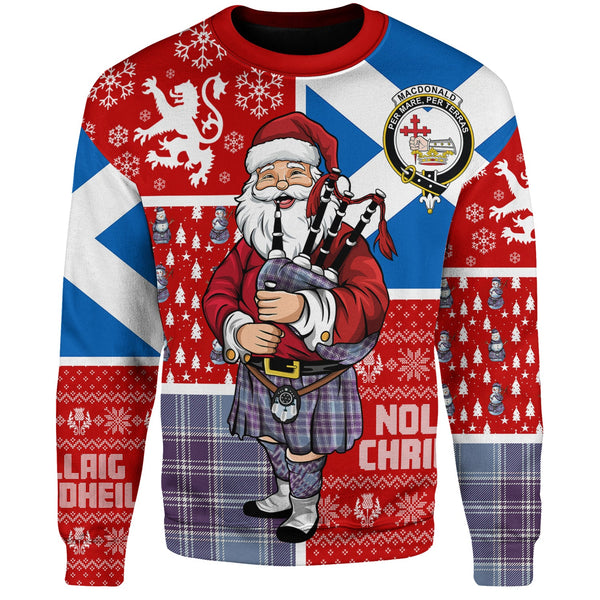 MacDonald Lord of the Isles Hunting Blue (Donald Lord of the Isles Hunting Blue) Weathered Clan Badge Tartan Sweatshirt Scotland Christmas Santa