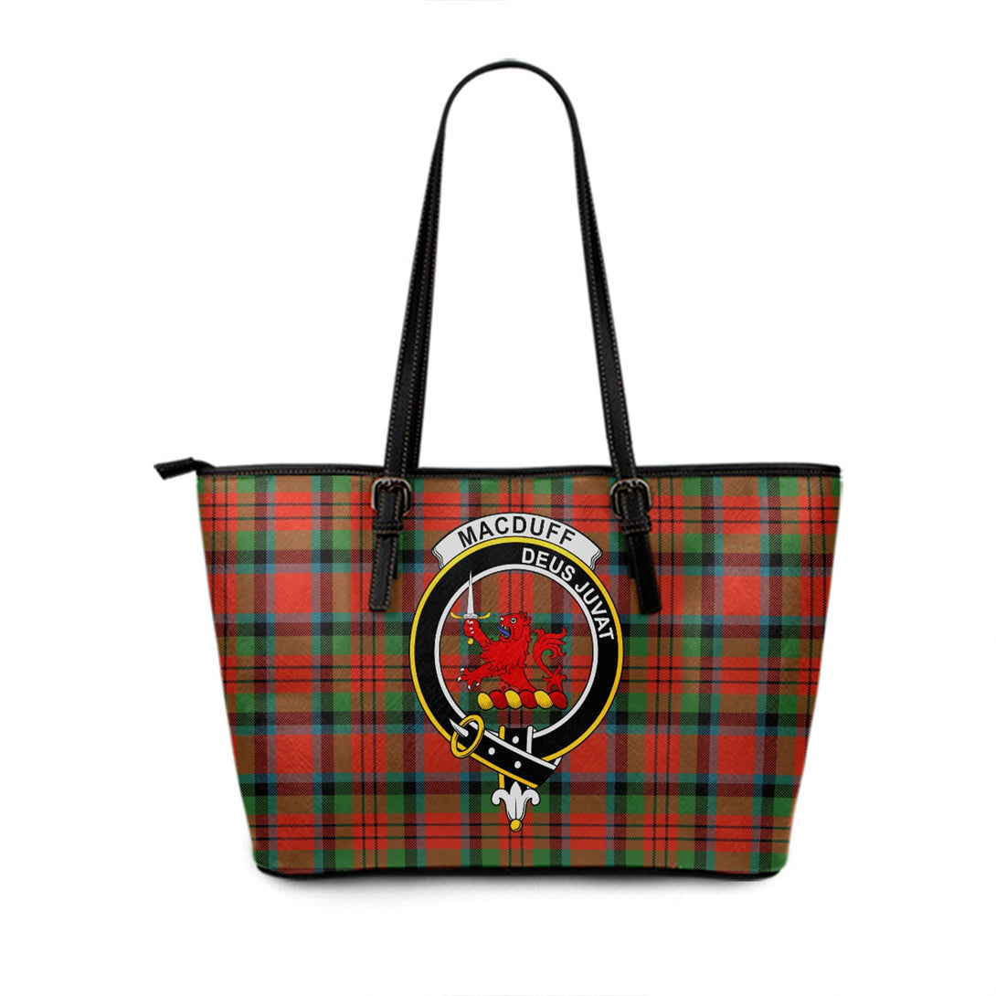 MacDuff Ancient Clan Badge Tartan Leather Tote Bag