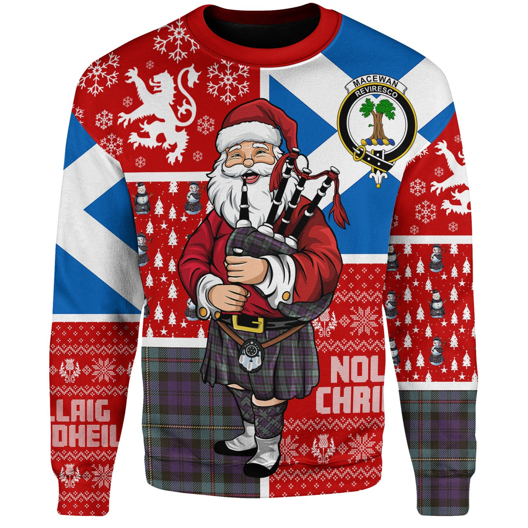 MacEwan Weathered Clan Badge Tartan Sweatshirt Scotland Christmas Santa