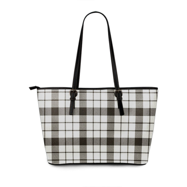 MacFarlane Black and White (Wallace Wallas Dress 3) Weathered Tartan Leather Tote Bag