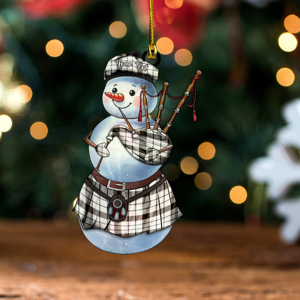 MacFarlane Black and White (Wallace Wallas Dress 3) Weathered Tartan Wood Acrylic Ornament Snowman Bagpipe Personalized