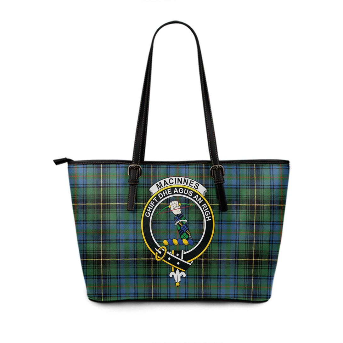 MacInnes Ancient Clan Badge Tartan Leather Tote Bag